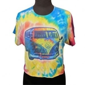 VW Hippie Tie Dye Boxy Cropped Tee Medium Volkswagon Licensed T-shirt
